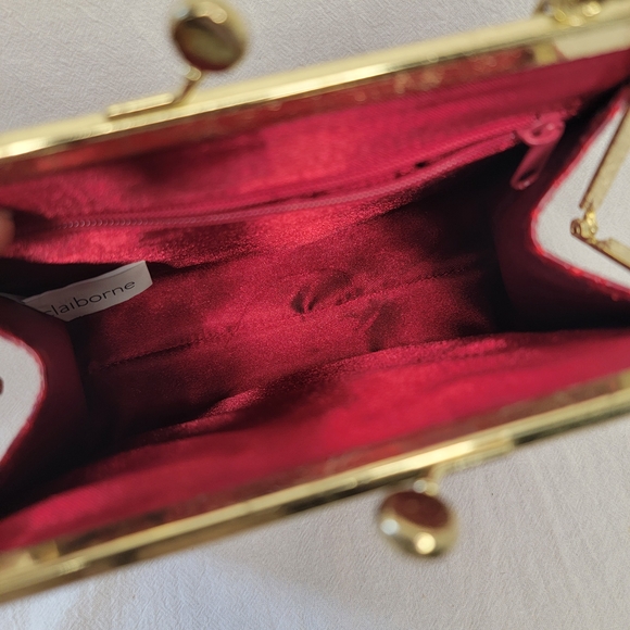 Elegant Liz Claiborne Red Croc Embossed Kiss-Lock Chain Clutch Y2K - Picture 5 of 6